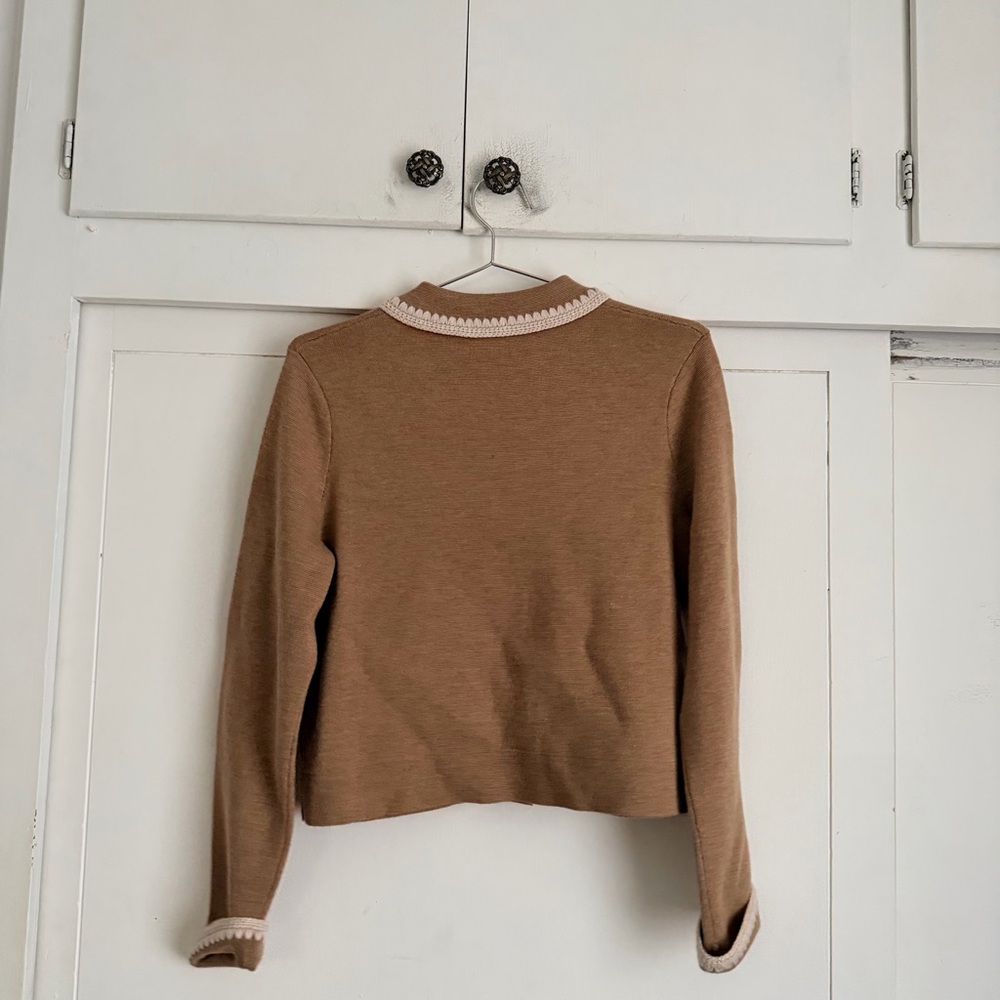 Sezane Betty Cardigan Mottled Camel Vanilla Crochet - Picture 3 of 7